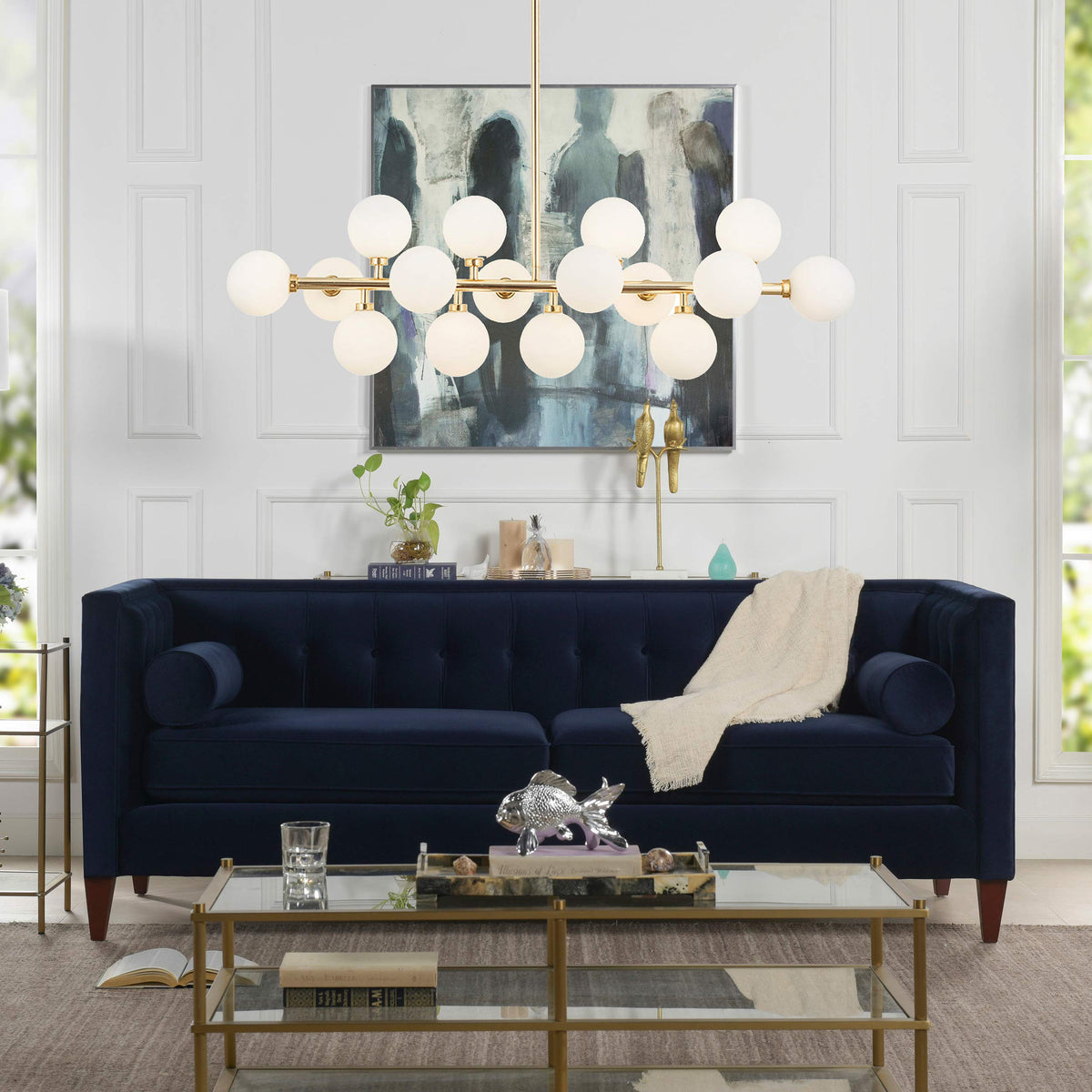 Dark Navy Blue Performance Velvet Tufted Sofa A5749