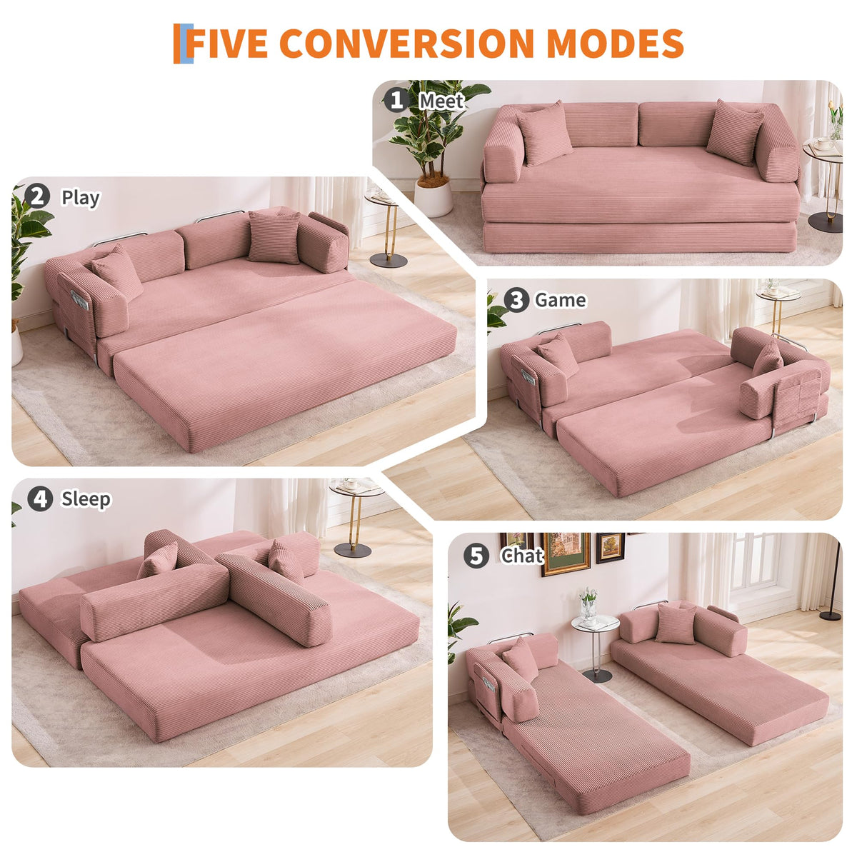 5-in-1 Convertible Sleeper Sofa Bed T897641