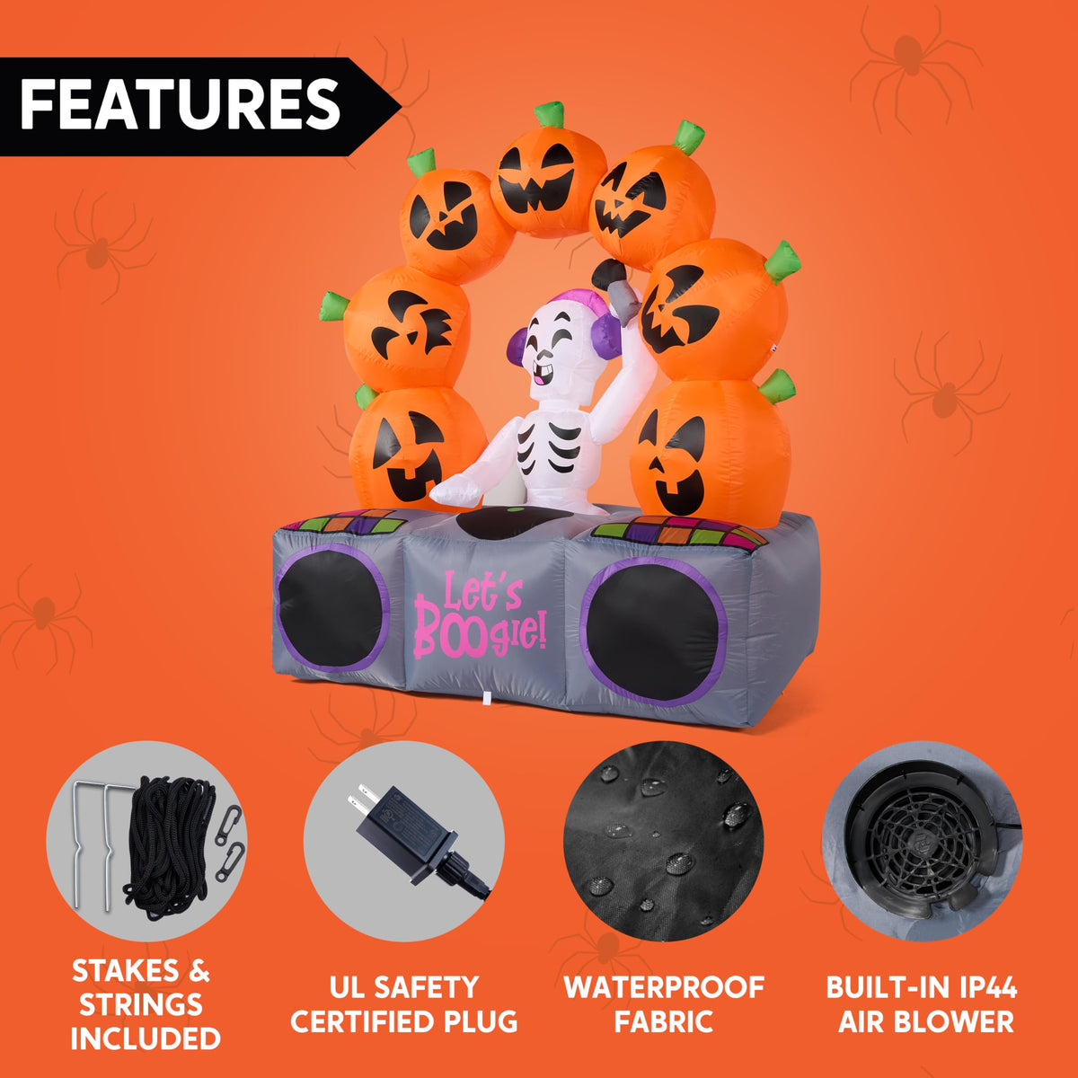 6 FT Inflatable Music Skeleton and Pumpkin with Colorful LEDs H5793
