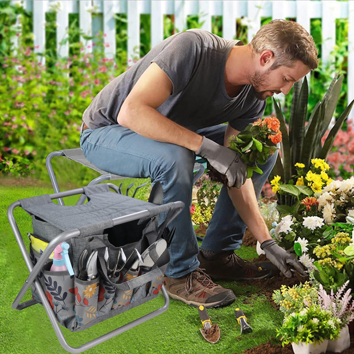 Folding Gardening Stool with Storage Tote Bag D2822