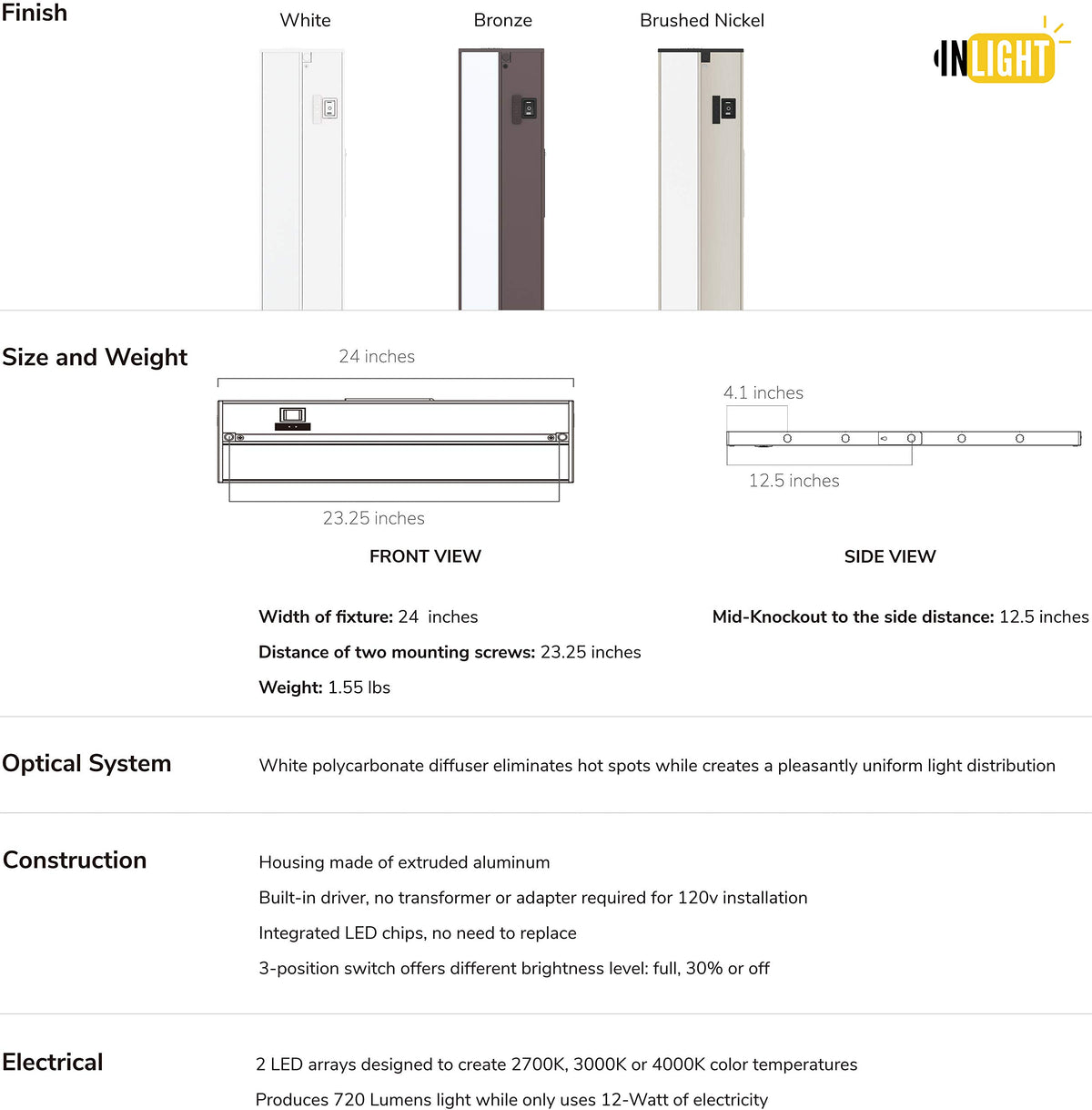 24-Inch Linkable 3CCT LED Under Cabinet Light C4560
