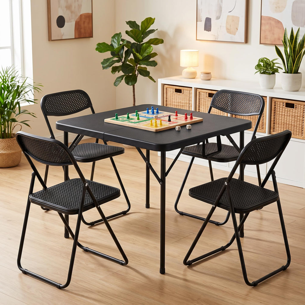 34" Square Folding Card Table with Built-in Handle, Black K361