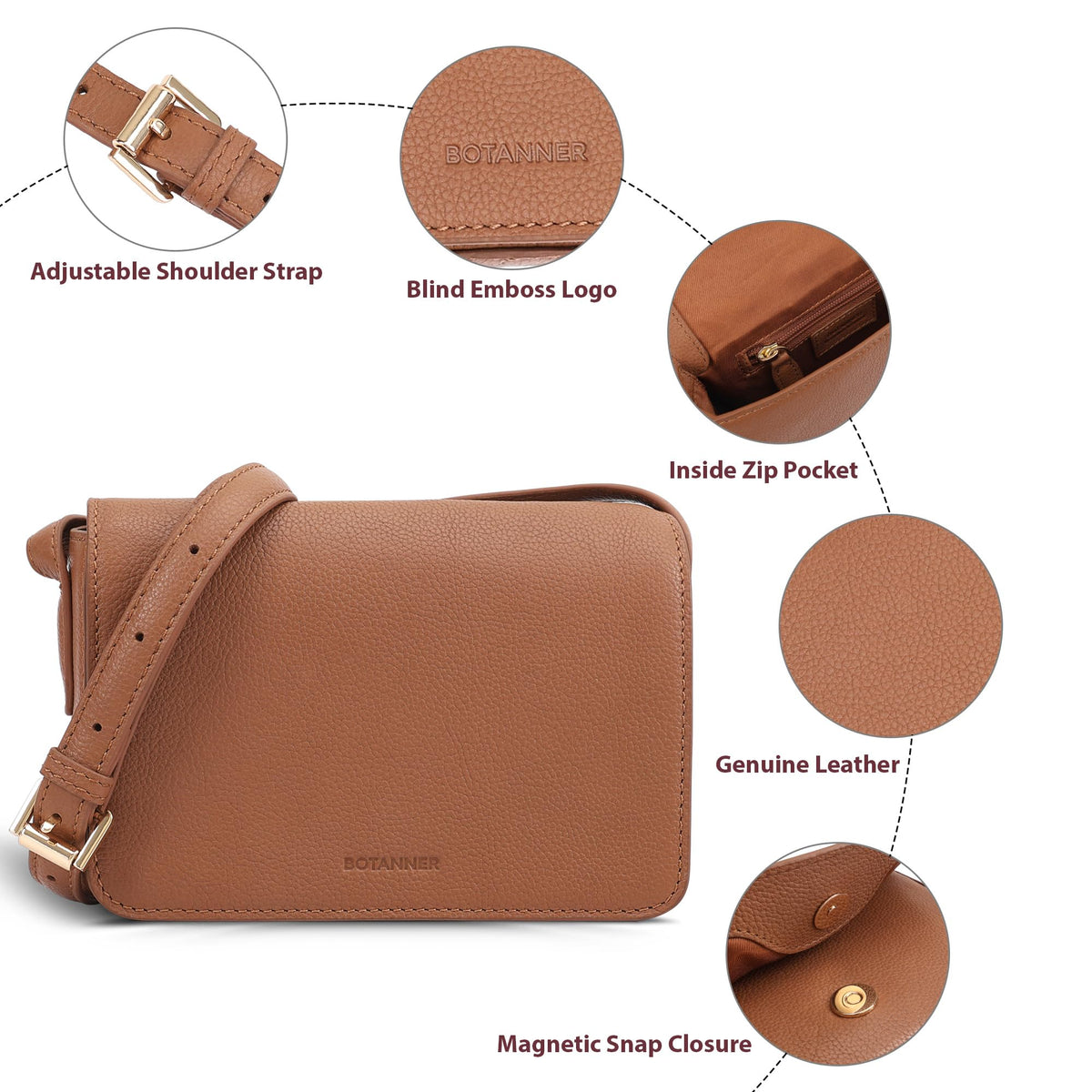 Genuine Leather Crossbody Shoulder Bag with Adjustable Strap N252