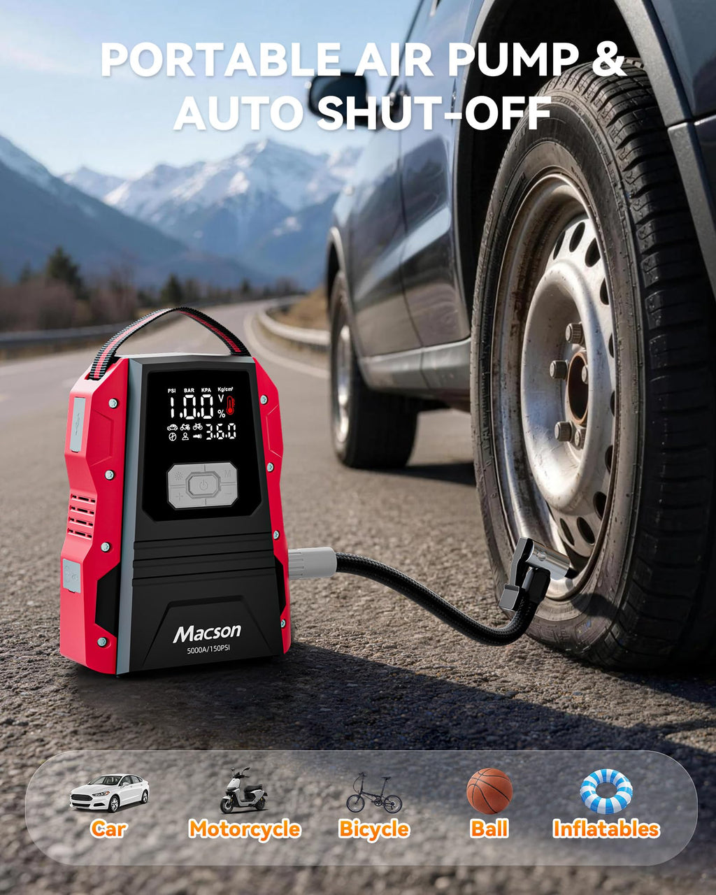 Portable 12V Jump Starter with Air Compressor and 150PSI Tire Inflator P830048