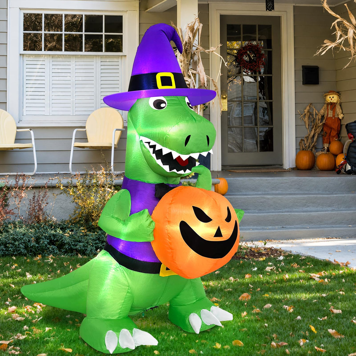 4 Ft Halloween Inflatables Witch Dinosaur R887452