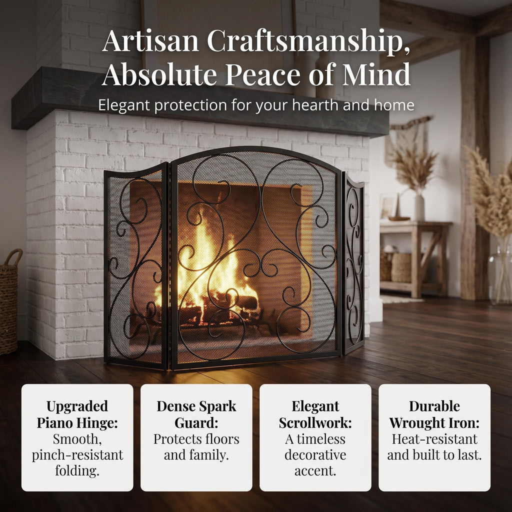 3 Panel Arch Top Wrought Iron Fireplace Screen G538586