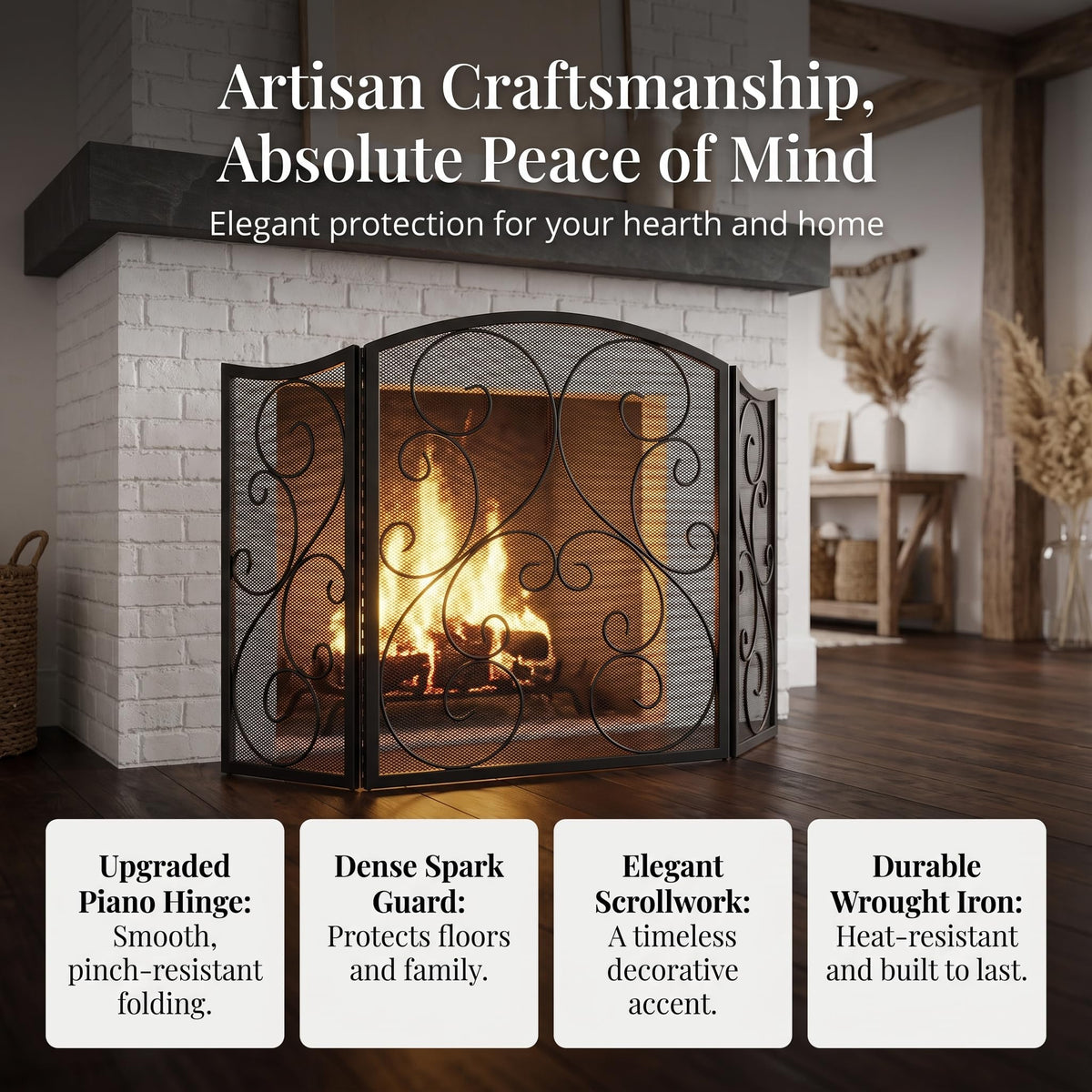 3 Panel Arch Top Wrought Iron Fireplace Screen G538586