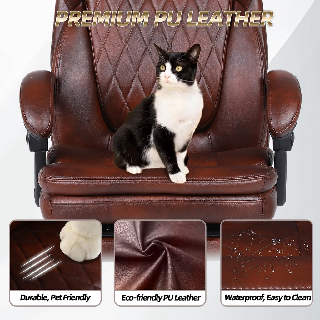 Big and Tall Brown PU Leather Reclining Office Chair with Foot Rest D2081