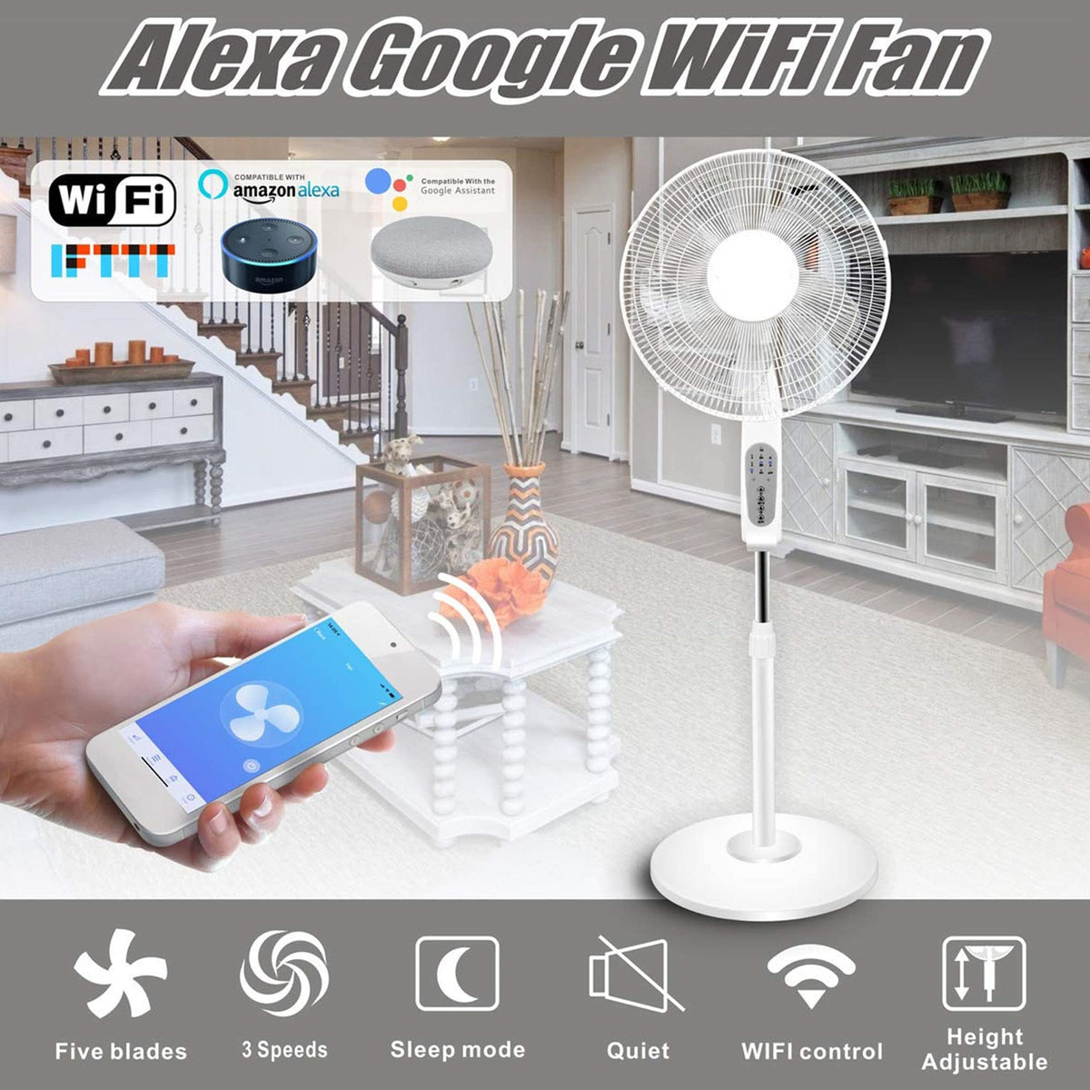 16” WIFI Enabled Oscillating Pedestal Fan Y327