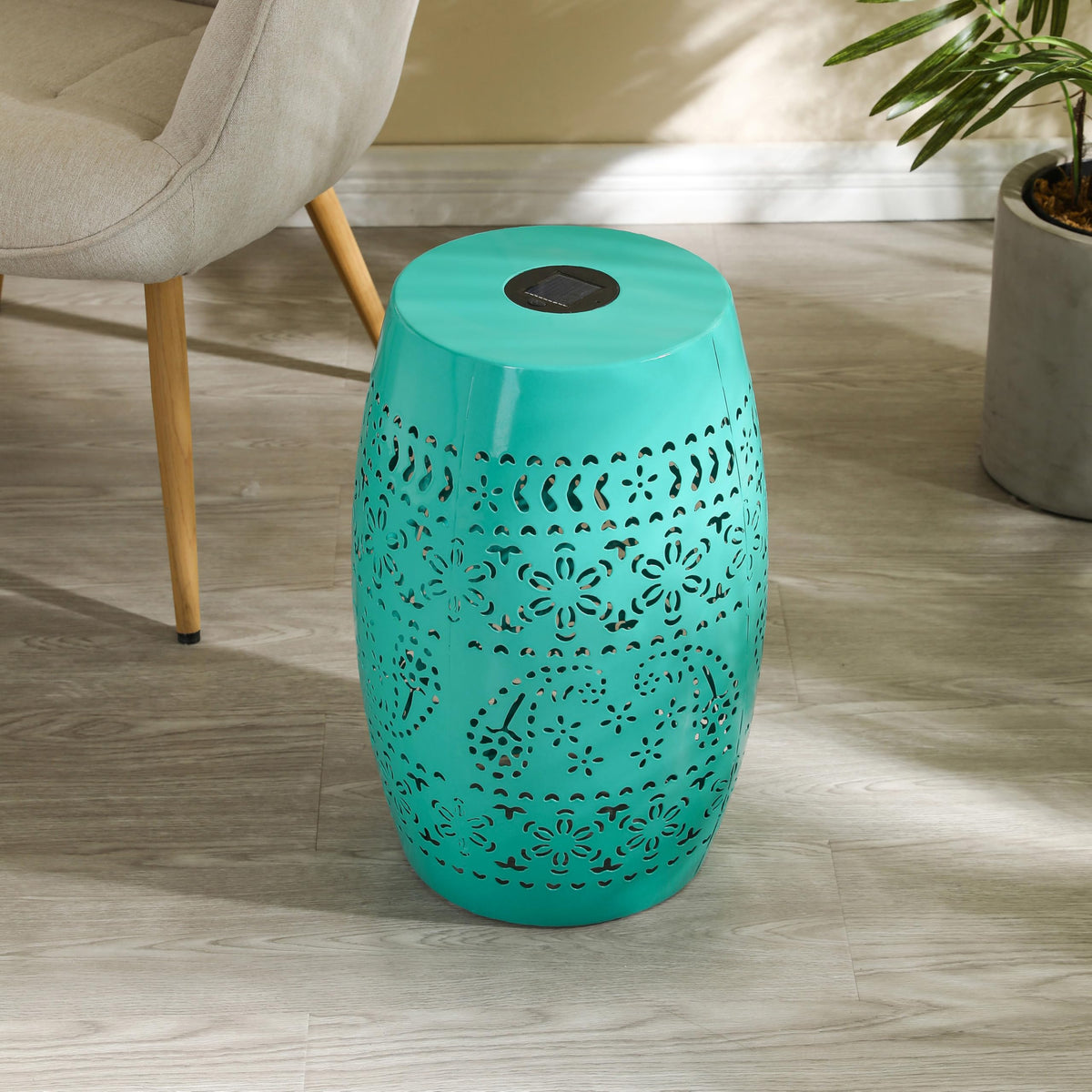 Teal Metal Patio Side Table Y639237