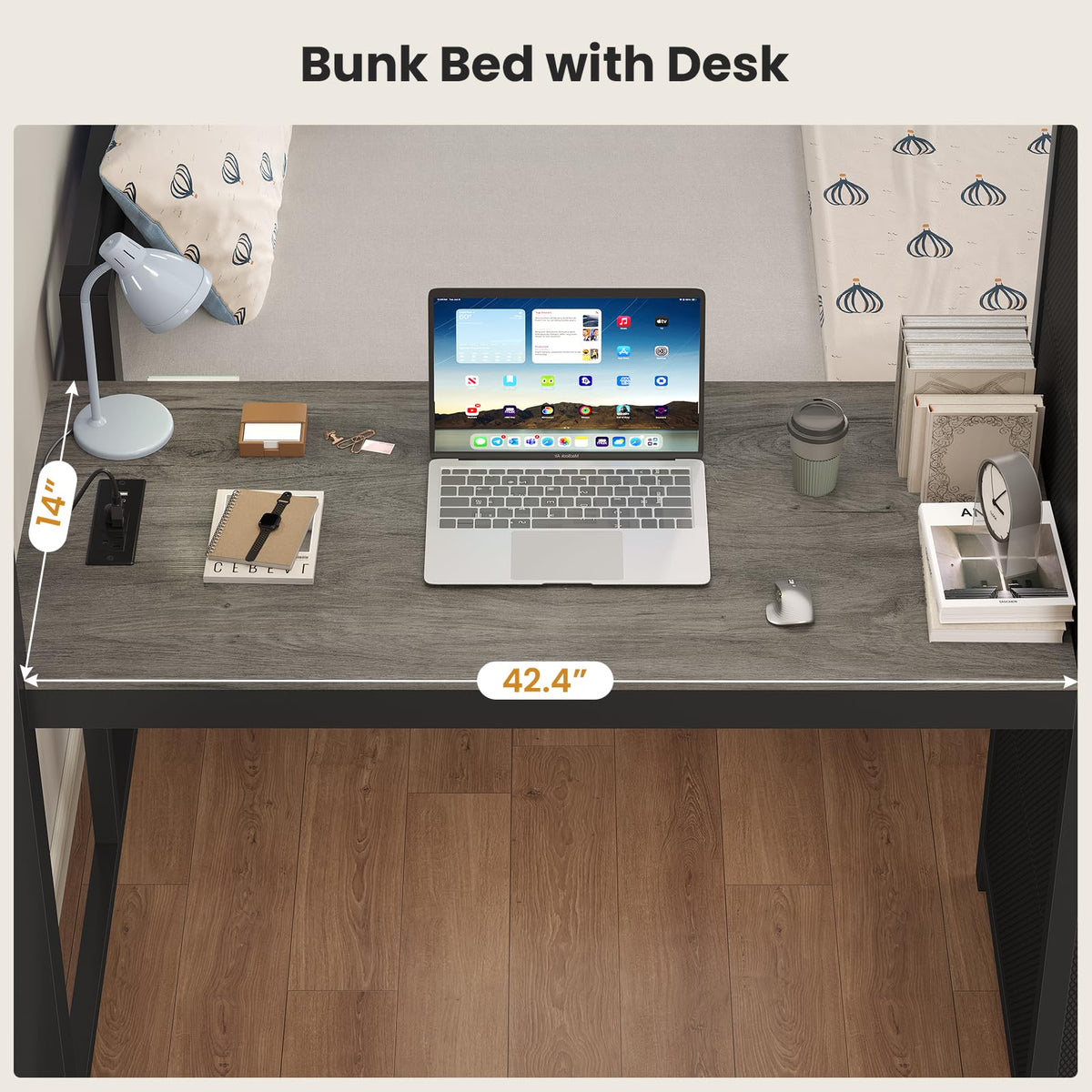 Full Size Bunk Bed with Desk, 5 Drawers, Black Y54031