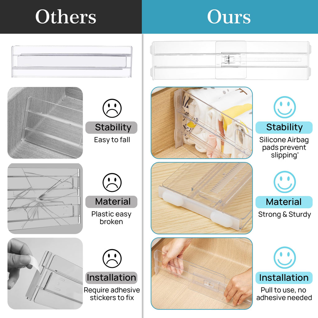 12 Pack Adjustable Clear Plastic Drawer Dividers L956
