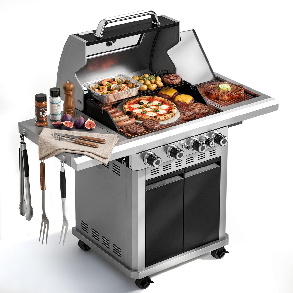 4 Burner Propane Gas BBQ Grill with Infrared Sear Burner T209