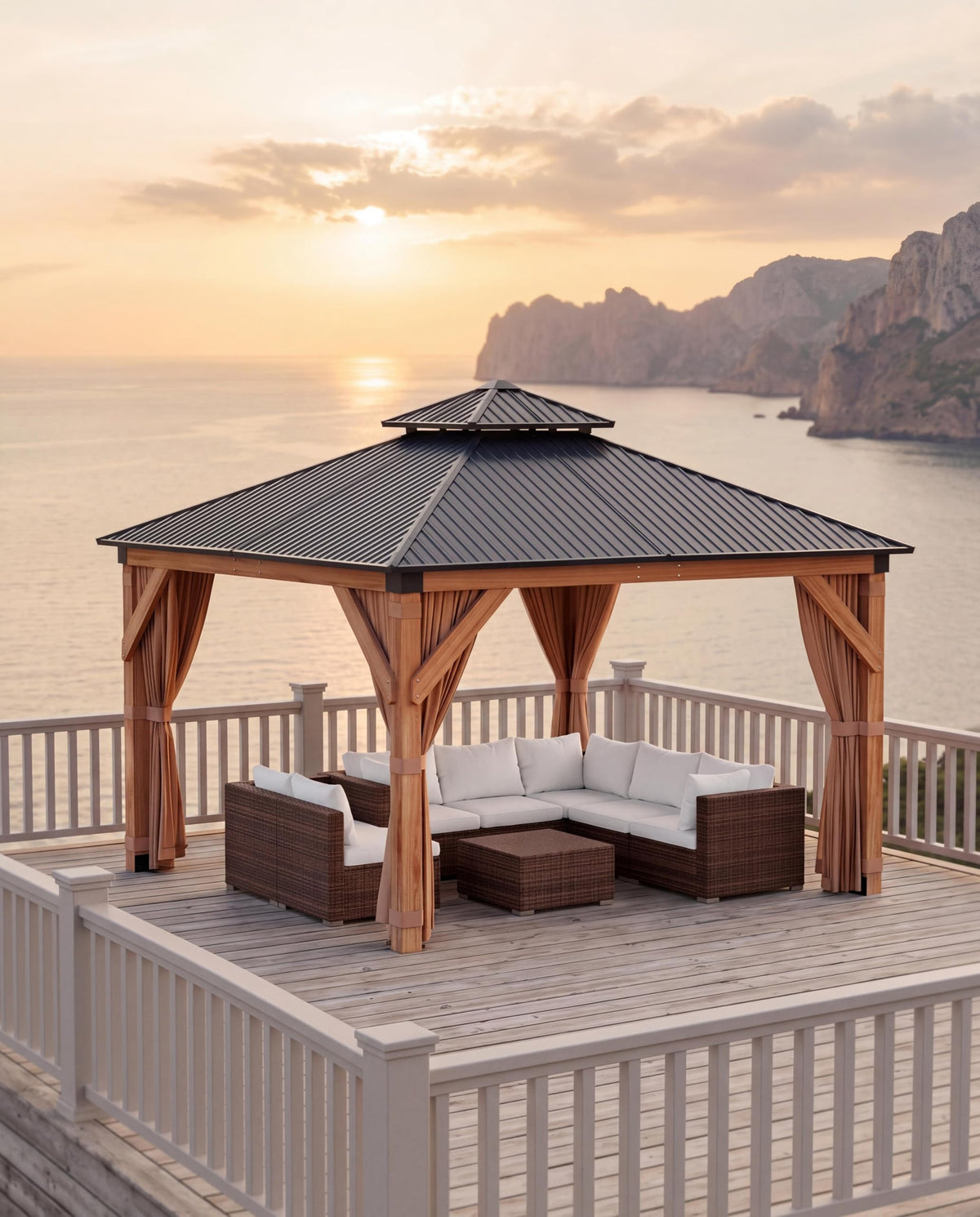 Hardtop Wood Gazebo 10 x 10 ft with Double Metal Roof F923033