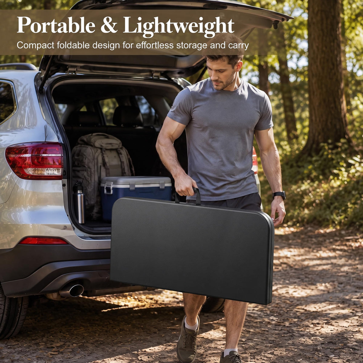 34" Square Folding Card Table with Built-in Handle, Black K361