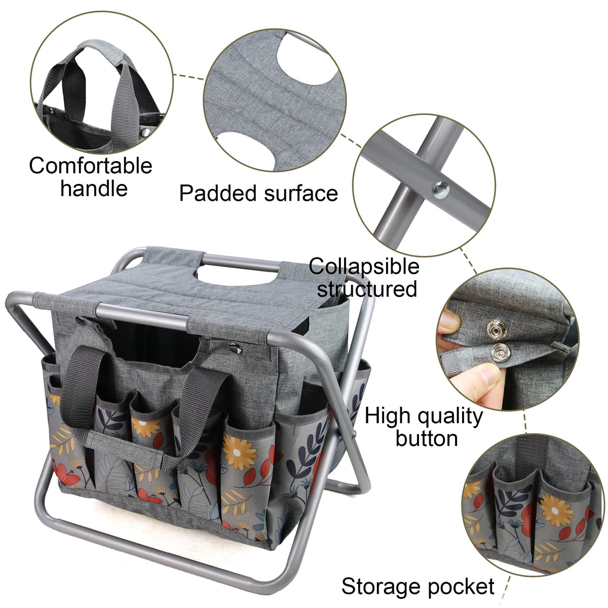 Folding Gardening Stool with Storage Tote Bag D2822
