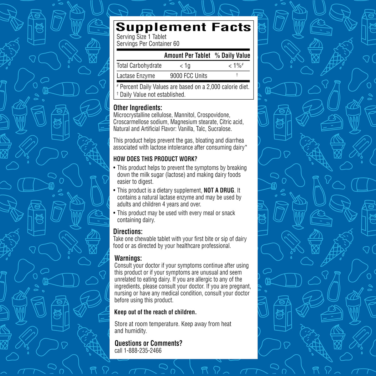 Lactase Enzyme 9000 FCC Chewable Tablets, 60 Count C2912