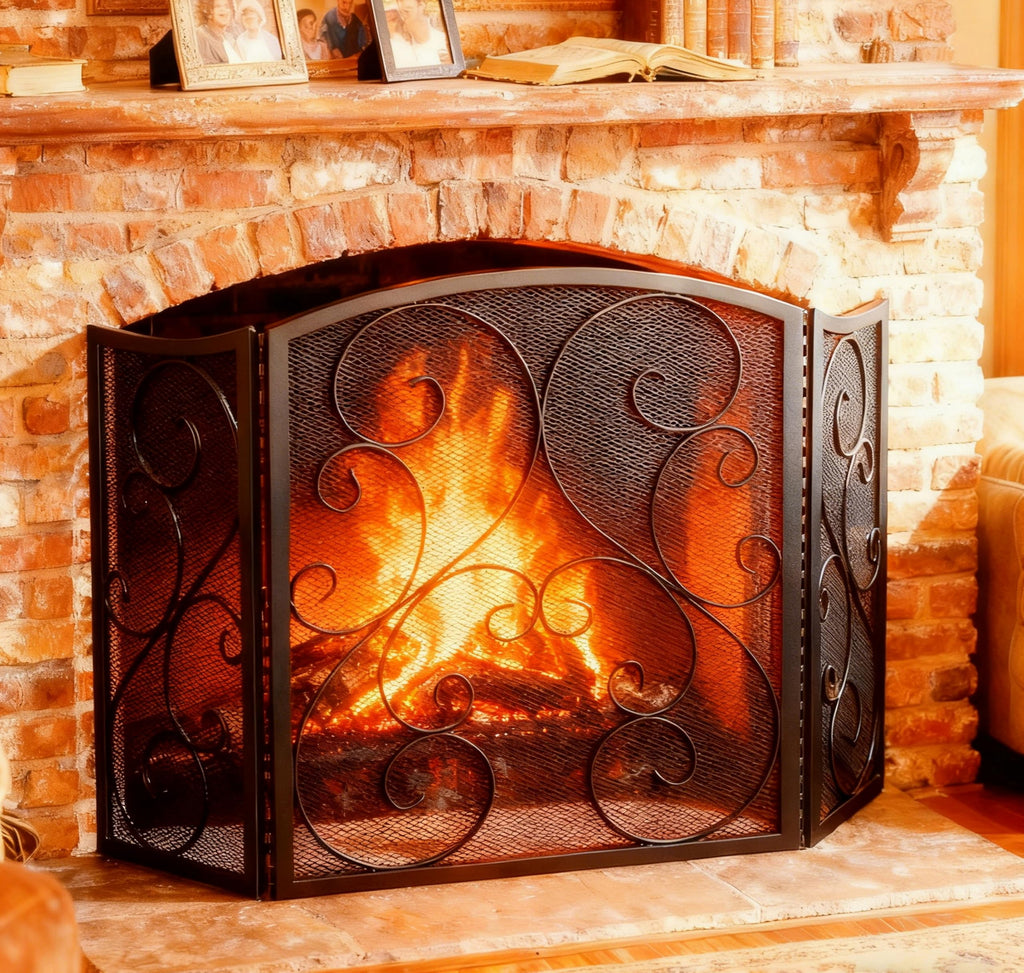 3 Panel Arch Top Wrought Iron Fireplace Screen G538586