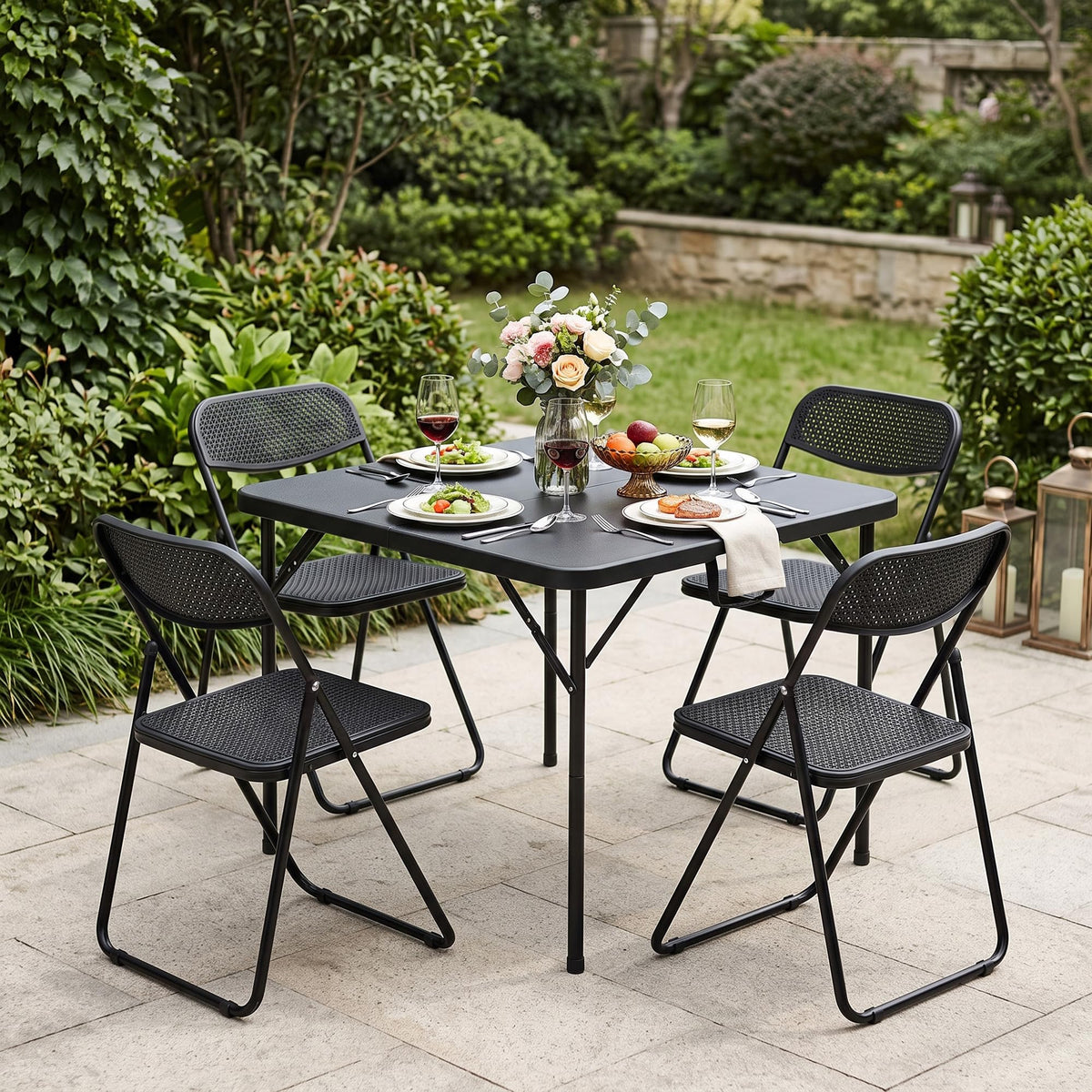 34" Square Folding Card Table with Built-in Handle, Black K361