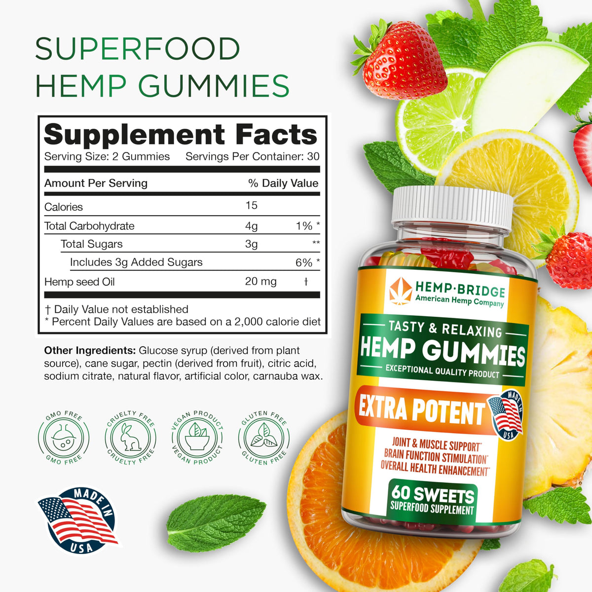 Hemp Gummies with Omega 3 6 9, 60 Count I4781