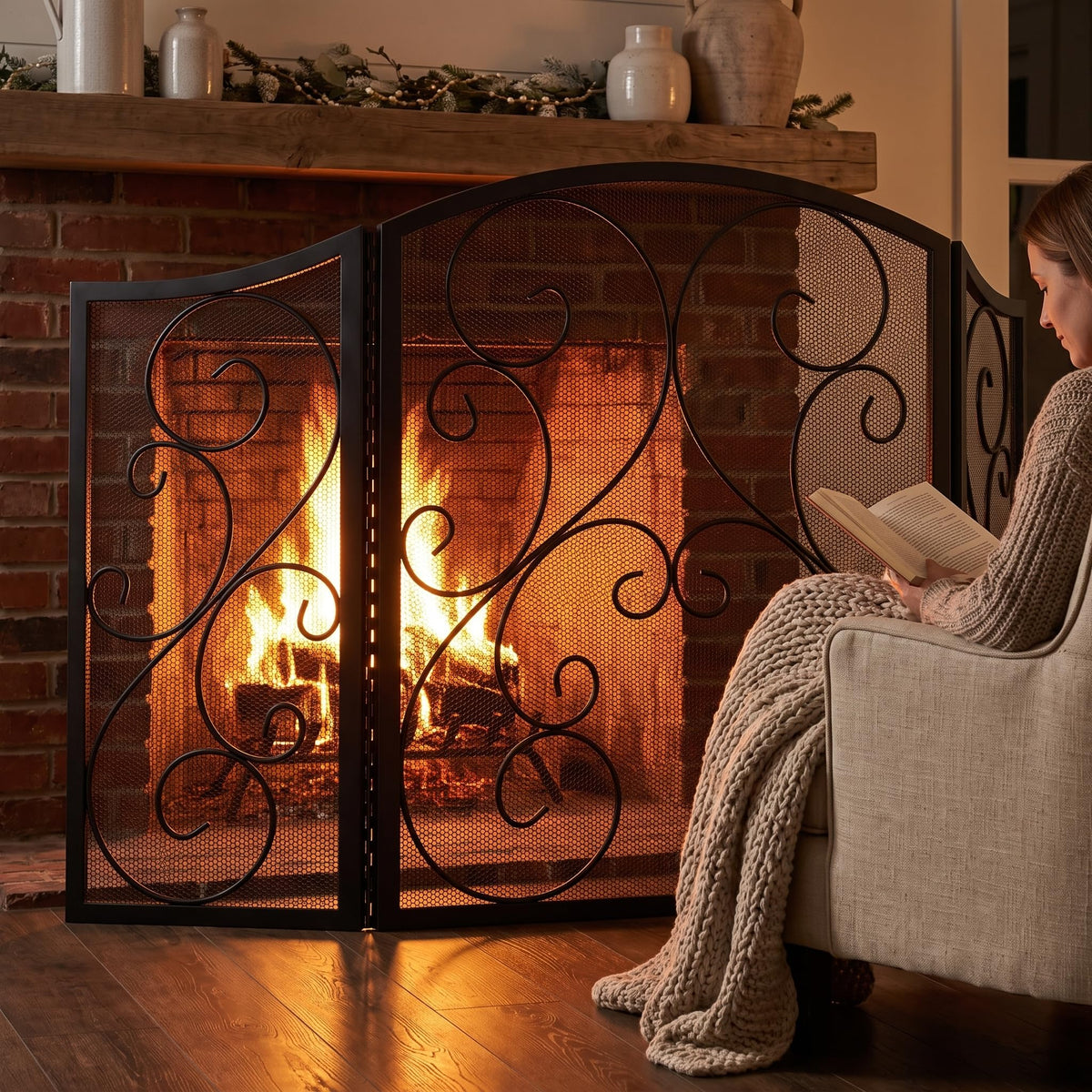 3 Panel Arch Top Wrought Iron Fireplace Screen G538586