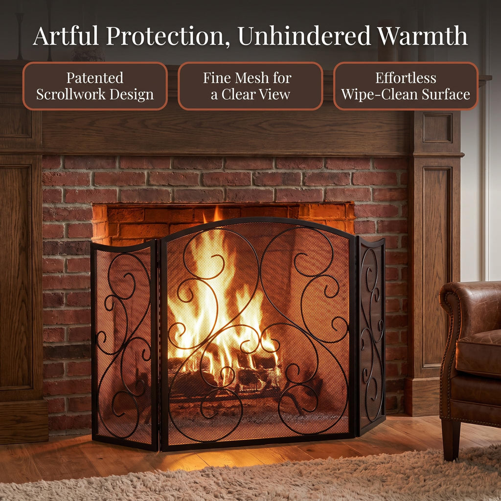 3 Panel Arch Top Wrought Iron Fireplace Screen G538586