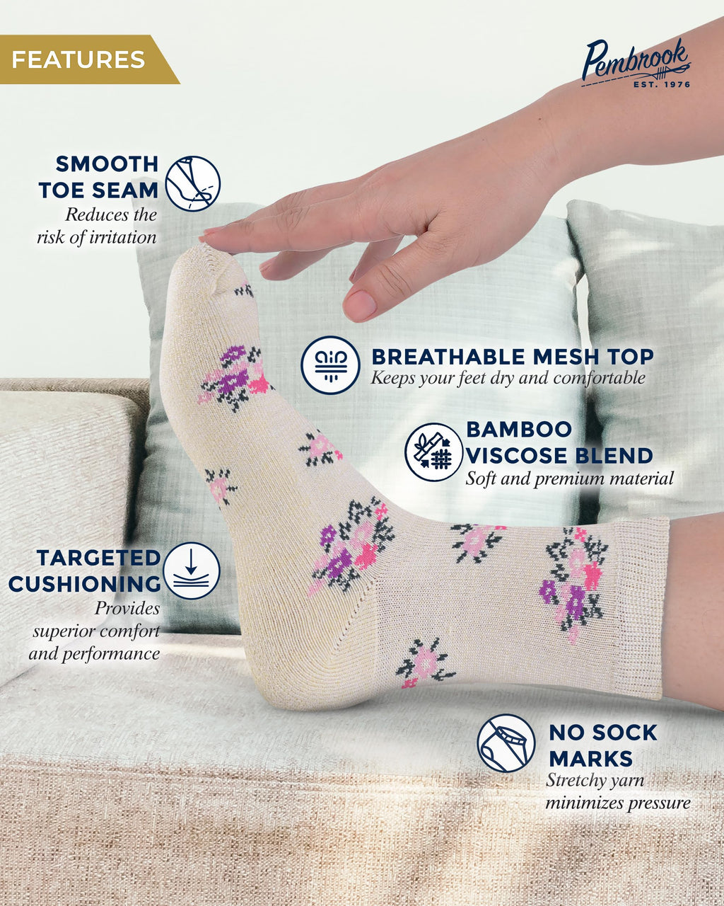 Breathable Bamboo Viscose Ankle Diabetic Socks 4 Pairs L6083