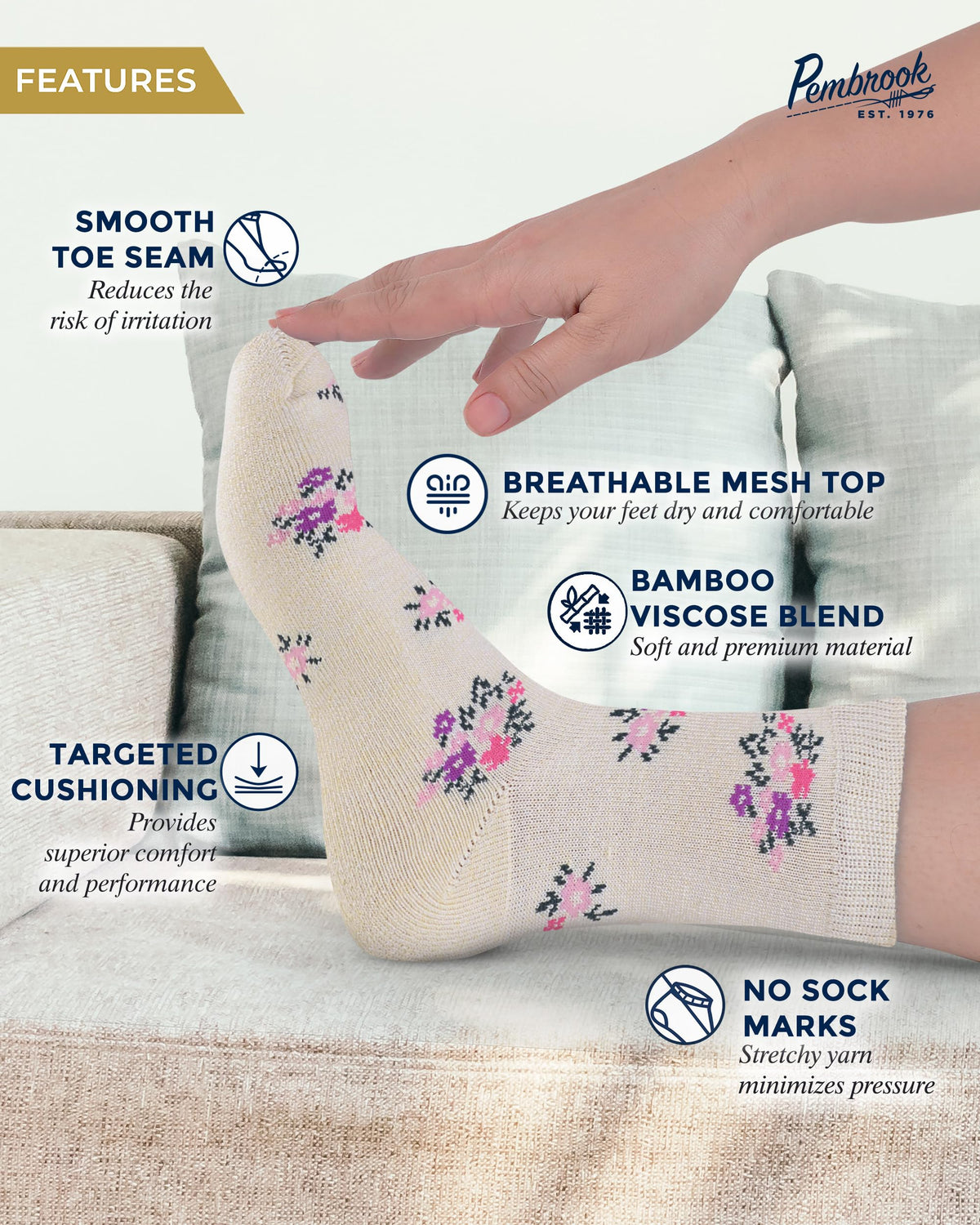 Breathable Bamboo Viscose Ankle Diabetic Socks 4 Pairs L6083