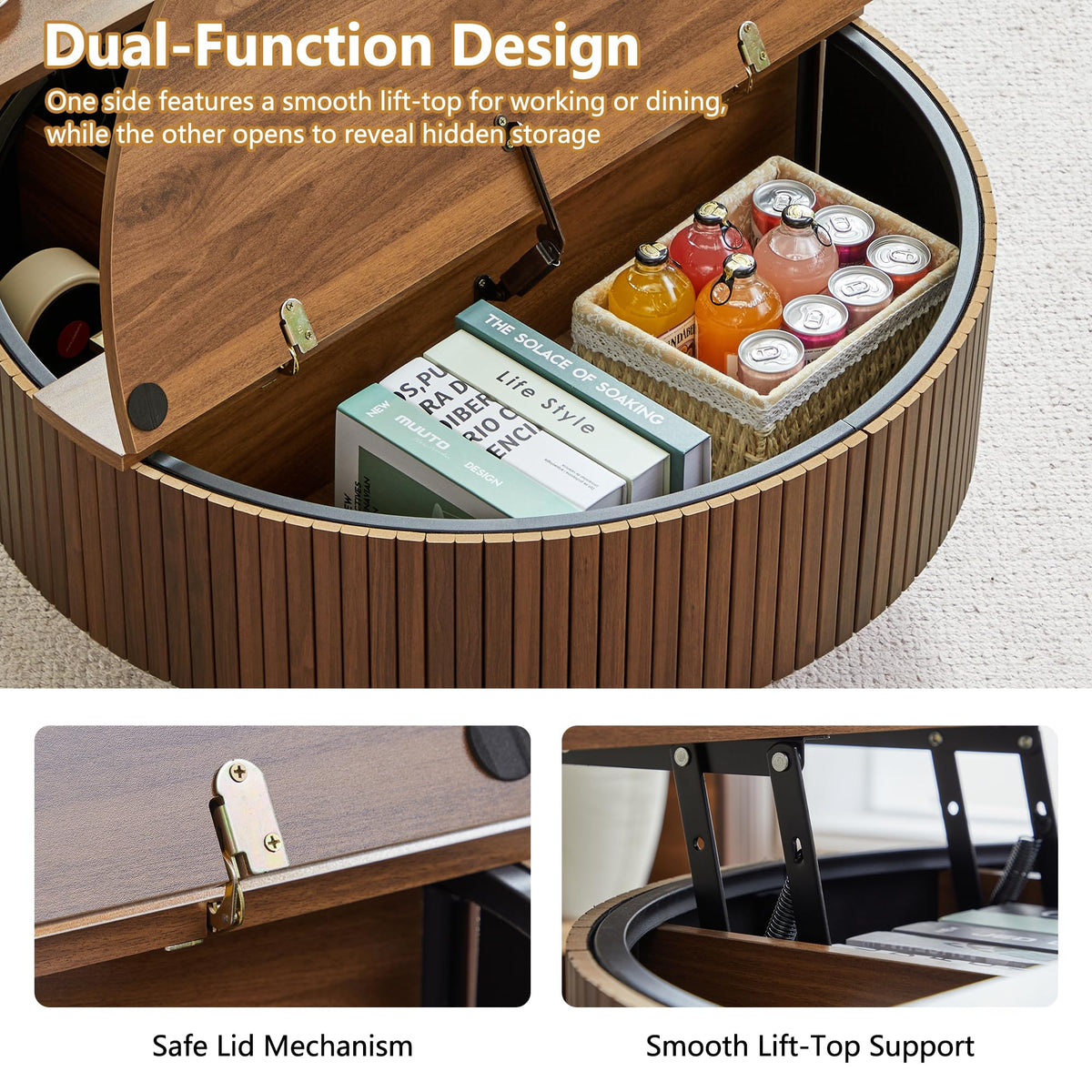 33" Round Lift-Top Coffee Table with Storage H65869