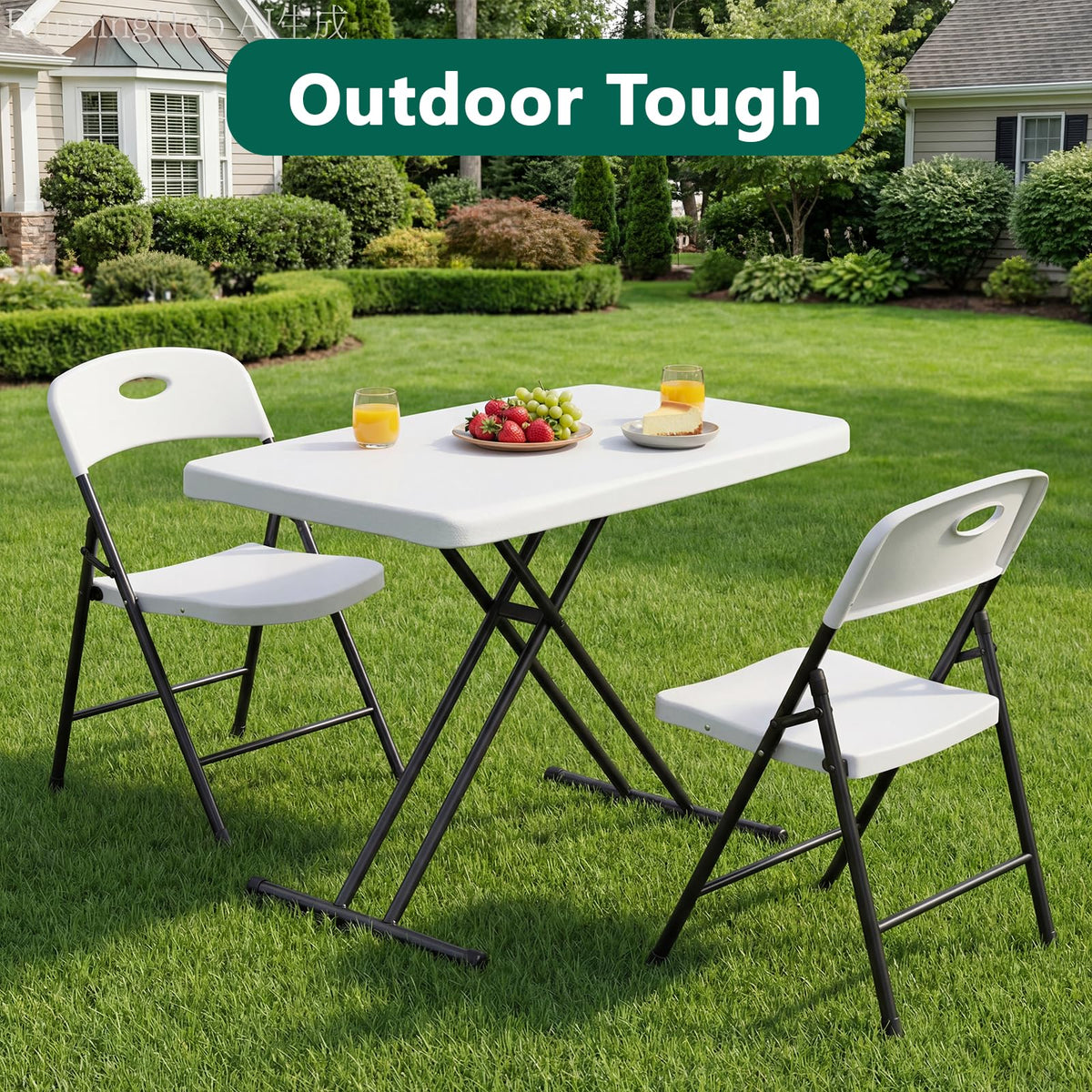 Folding Table 30 Inch Adjustable Height White Granite W461