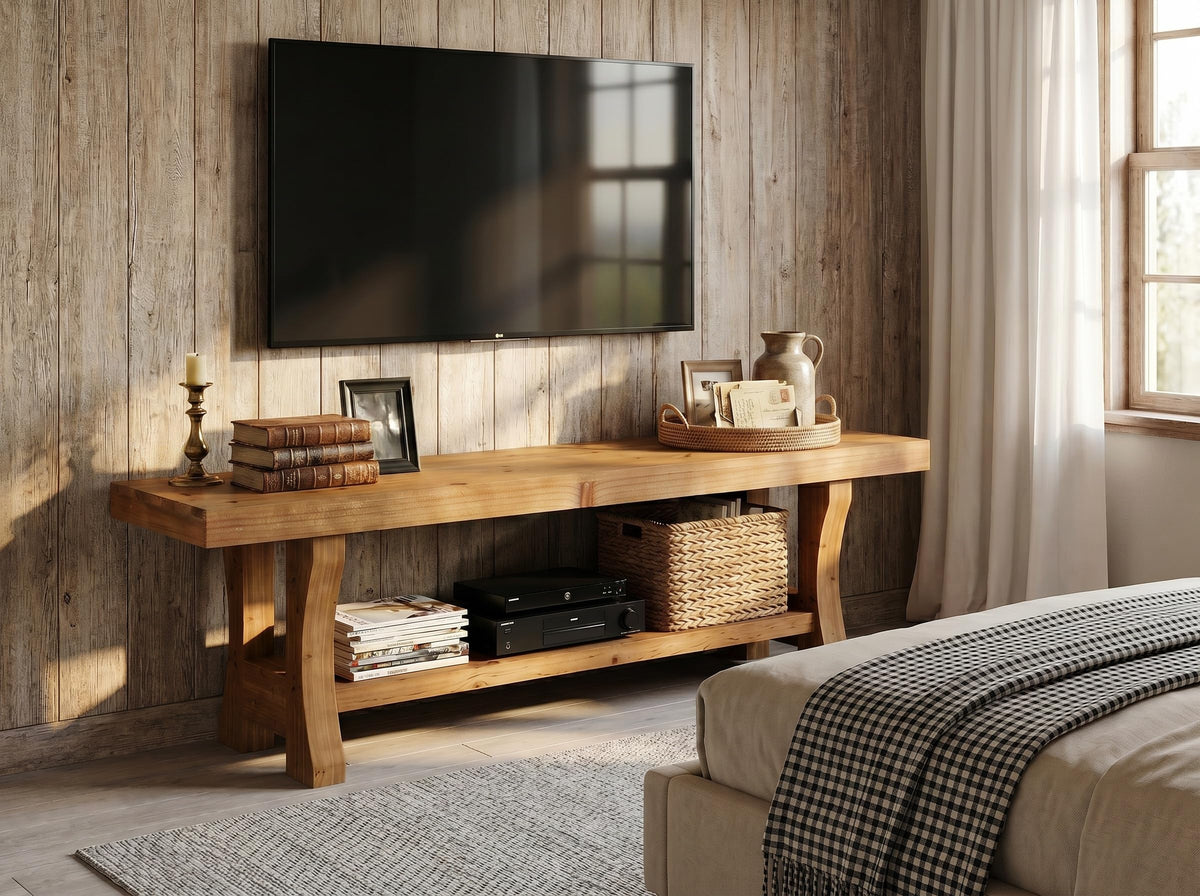 Brown Solid Wood 2-Tier TV Stand B584298
