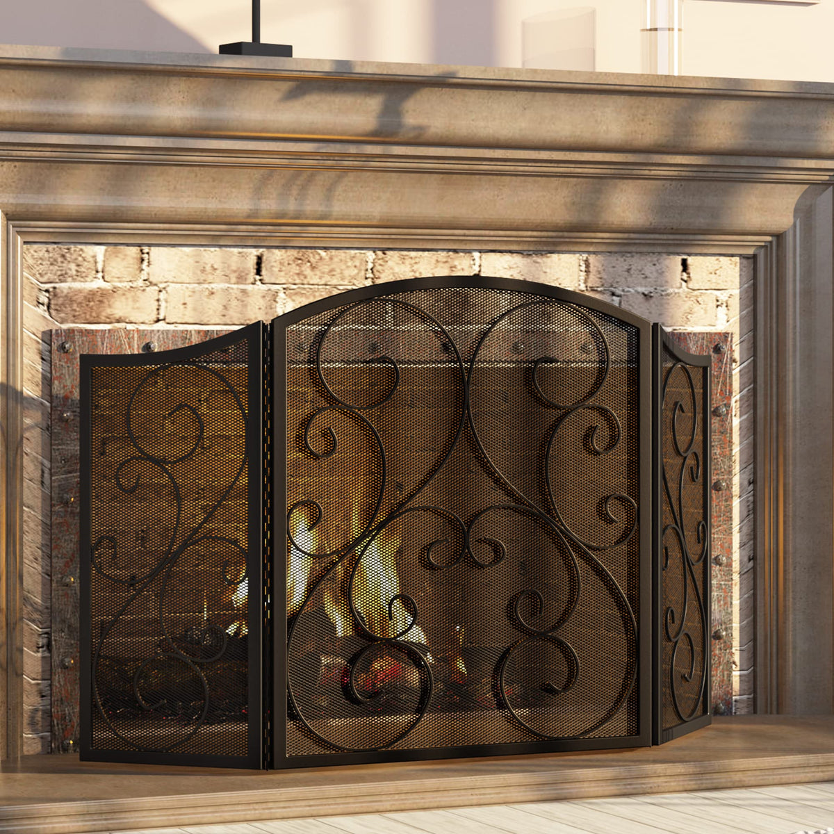 3 Panel Arch Top Wrought Iron Fireplace Screen G538586