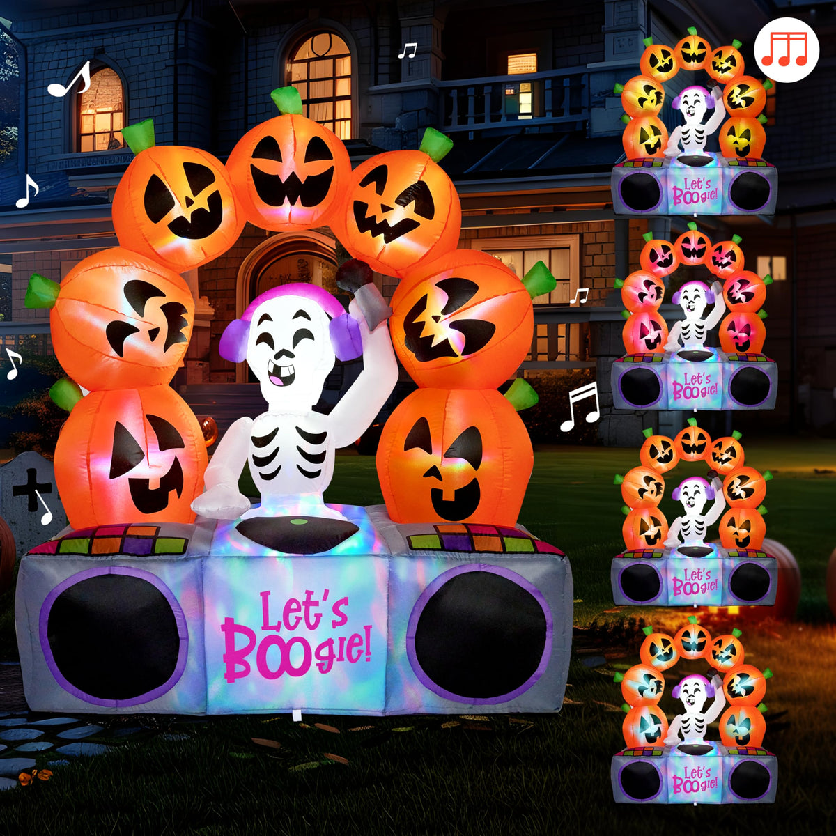 6 FT Inflatable Music Skeleton and Pumpkin with Colorful LEDs H5793