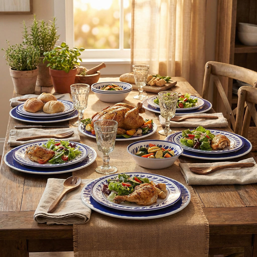 Blue 12-Piece Melamine Dinnerware Set D581488